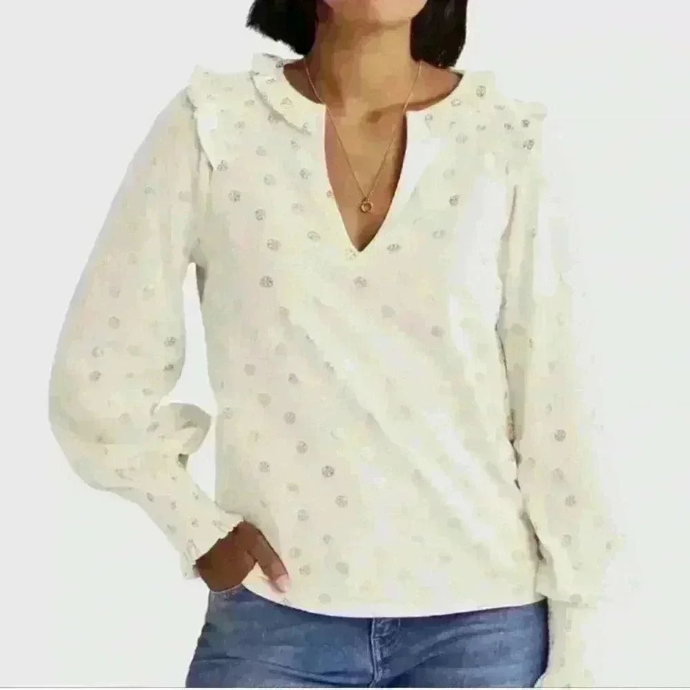 NWOT BODEN NOTCH NECK SMOCKED FRILL TOP